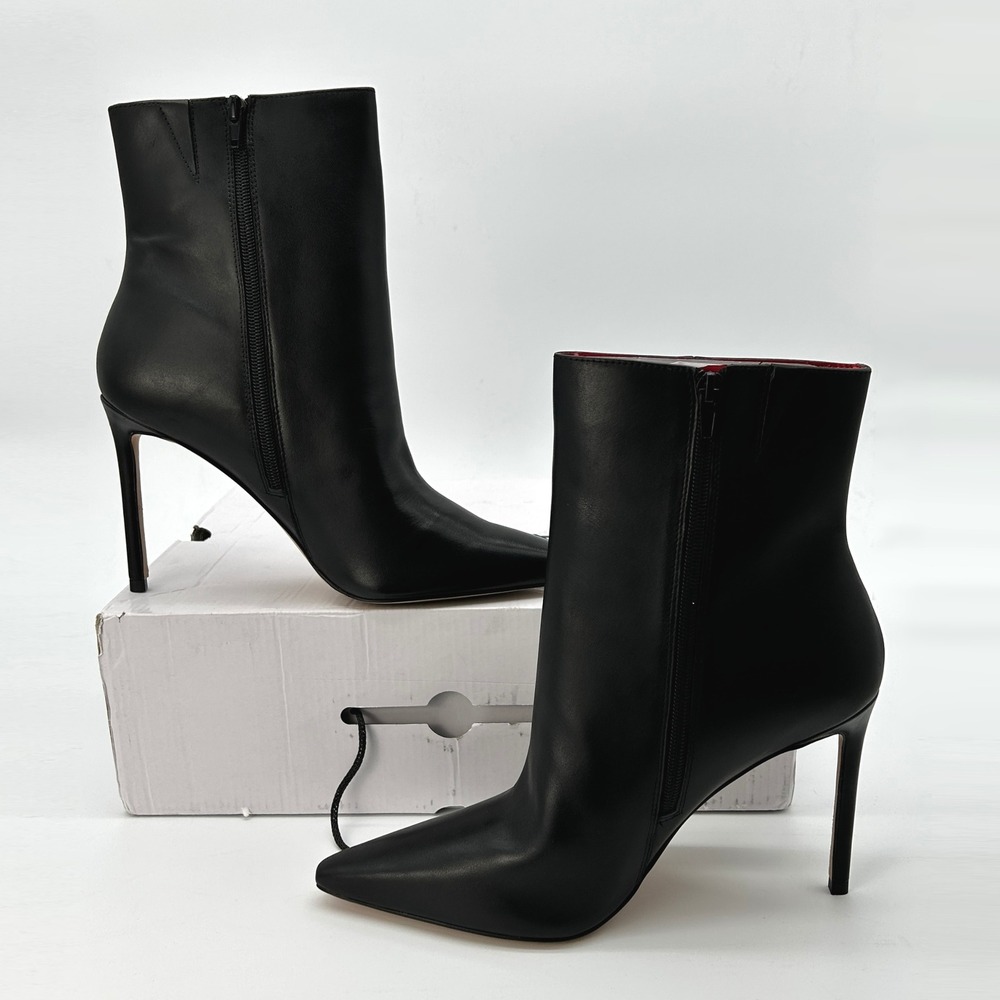 Womens Stiletto Ankle Boots ALDO Guavaberry Size 11 Black Leather Side Zip NEW - Picture 2 of 7